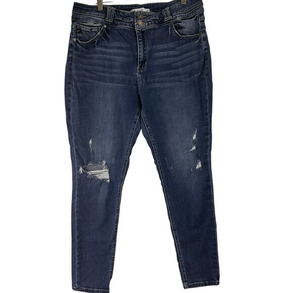 KanCan Maurices High Rise Curvy Dark Destructed Skinny Jeans Size 33 - Picture 1 of 7